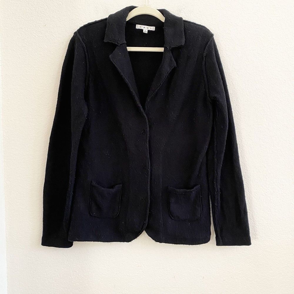 CAbi Sweater Jacket Pockets Cotton Blend Size Large Office Career